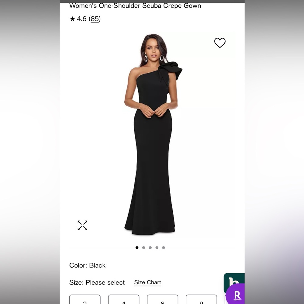 Betsy & Adam one shoulder formal crepe gown, new with tags